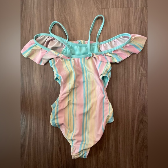 Wonder Nation Kids Swim One Piece - Pink and Blue Stripes size S 6/6X - Picture 4 of 6